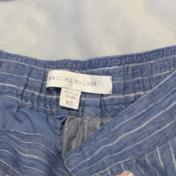 Brochu Walker linen wide leg cropped Blue pin Striped Women's Pants size XS - Picture 10 of 10